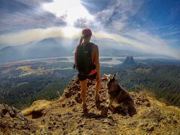 women hike dog, Order of Bards, Ovates & Druids.